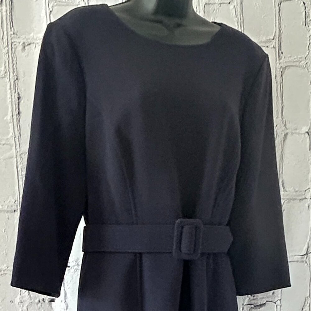 Oscar de la Renta | 3/4 Sleeve Jewel Neck Dress with Belt - Picture 5 of 16